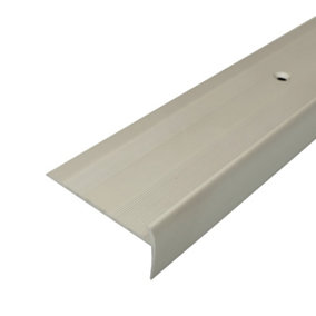 C27 44 x 20.5mm Anodised Aluminium LVT Stair nosing  Edge Profile For 5mm Flooring - Silver, 0.9m