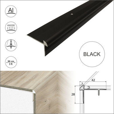 C29 42 x 28mm Anodised Aluminium LVT Stair nosing Edge Profile For 5mm Flooring - Black, 0.9m