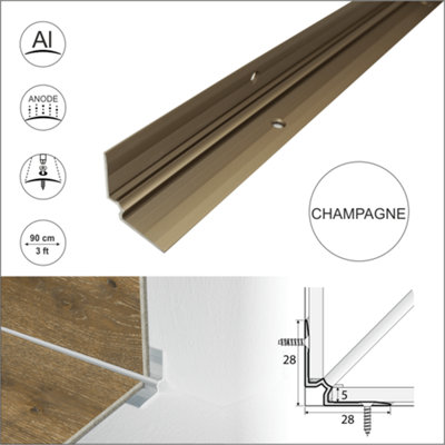 C31 28 x 28mm Anodised Aluminium LVT Stair nosing Inner Corner For 5mm Flooring - Champagne, 0.9m