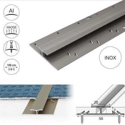 C61 20mm Anodised Aluminium Dual Edge Carpet Profile - Inox, 1.0m