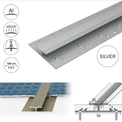 C61 20mm Anodised Aluminium Dual Edge Carpet Profile - Silver, 1.0m