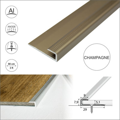 C63 Anodised Aluminium LVT U Edging Profile Threshold  For 5mm Flooring - Champagne, 0.9m