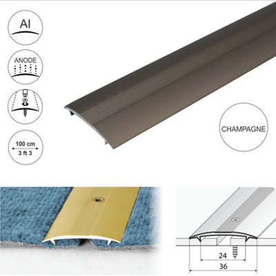 C68 36mm Anodised Aluminium Carpet Cover Strip Profile - Champagne, 1.0m