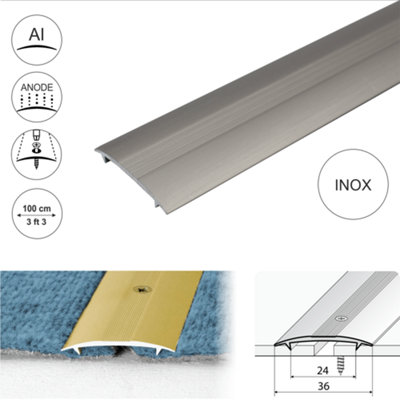 C68 36mm Anodised Aluminium Carpet Cover Strip Profile - Inox, 1.0m