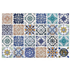 C6WW002000 - WM10004 - Mosaic Tile Patterns x 6 pcs Wall Mural Big Wallpaper Decoration  Multicoloured