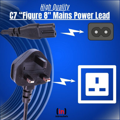 C7 Figure 8 Power Cable for TVs Consoles Sky Q 3m Black