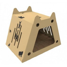 CA&T Scratch Hide & Rest Kitty Cave Play House Den Bed Scratcher Play