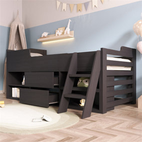 Cabin Bed Mid Sleeper Bed Frame Storage Kids Wooden bed with Drawers Shelf Storage Low Sleeper Bed-3ft Single Frame Only