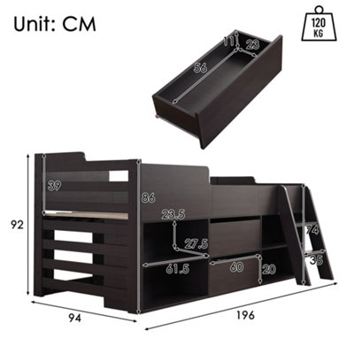 Cabin Bed Mid Sleeper Bed Frame Storage Kids Wooden bed with Drawers ...