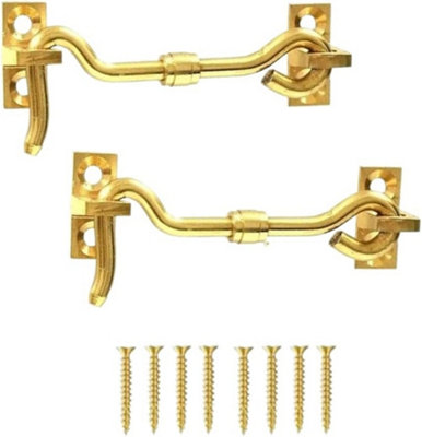 Cabin Door Hook and Eye Catch 100mm Polished Brass Heavy Duty Cabinet Latch Lock for Window Sliding Door Bedroom Bathroom (Pack 2)