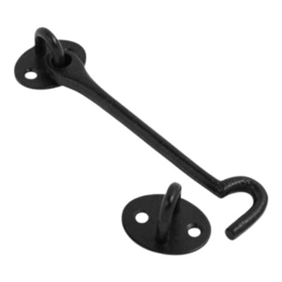 Cabin Hook and Eye Latch 200mm - Black Finish Hook Lock, Door Catch, Gate Latch - Ideal for Gates, Sheds, Windows & Doors 1Pcs
