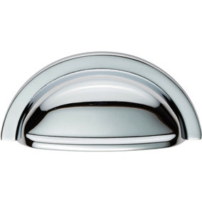Cabinet Cup Pull Handle 91 x 45mm 76mm Fixing Centres Polished Chrome