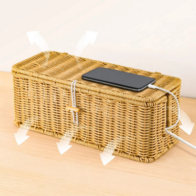Cable Box Desktop Wire Organizer with Lockable Cover & Side Access Ports