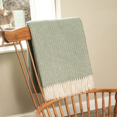 Cable Pattern Green Wool Blanket