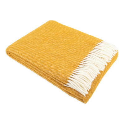 Cable Pattern Mustard Wool Blanket