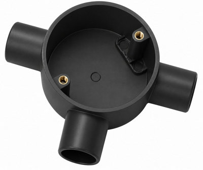 CableShield PVC Circular Conduit Box, 3 Way Tee, 25 mm, Black, Pack of 10