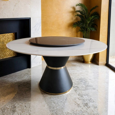 Caceres 135cm Round Stone Dining Table With Black And Gold Carbon Base