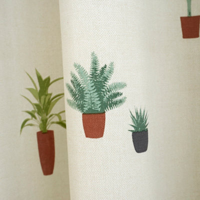 Cactus 100% Cotton Botanical Print Pair of Eyelet Curtains