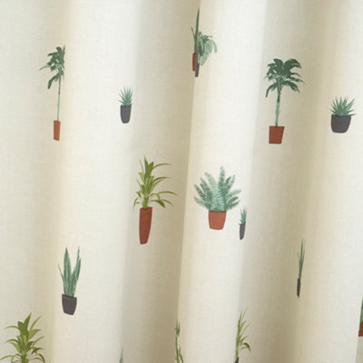 Cactus 100% Cotton Botanical Print Pair of Eyelet Curtains