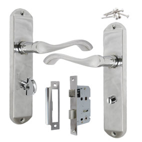 Cadenza Door Handles on Backplate Chrome Scroll Bathroom Lock Set