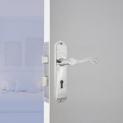 Cadenza Door Handles on Backplate Chrome Scroll Sash Lock Set