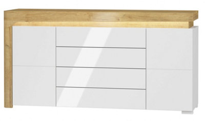 Cadillac Oak Effect And White Gloss 2 Door / 4 Drawer Sideboard With Lights