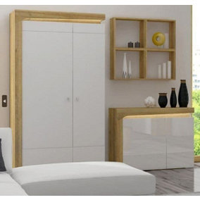 Cadillac Oak Effect And White Gloss 2 Door Wardrobe With LED Lights