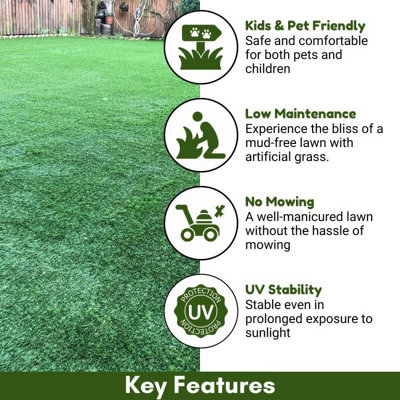 Cadiz 40mm Artificial Grass,, Pet-Friendly Artificial Grass, 10 Years Warranty, Plush Fake Grass-15m(49'2") X 4m(13'1")-60m²