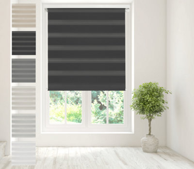 Caecus Blinds Day & Night Zebra Roller Blind BLACK 100cm  x 160cm