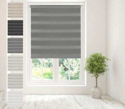 Caecus Blinds Day & Night Zebra Roller Blind DARK GREY 100cm  x 160cm