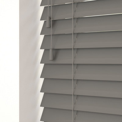 Caecus Blinds Faux Wood String Venetian Blind 50mm Slats  Dark Grey 105cm Width x 120cm Drop