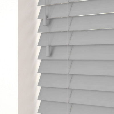 Caecus Blinds Faux Wood String Venetian Blind 50mm Slats  Light Grey 105cm Width x 120cm Drop