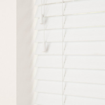 Caecus Blinds Faux Wood String Venetian Blind 50mm Slats  White 105cm Width x 160cm Drop