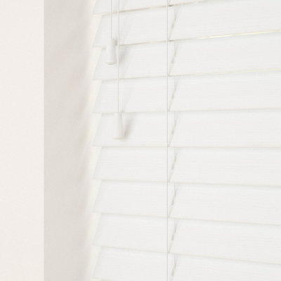 Caecus Blinds Faux Wood String Venetian Blind 50mm Slats  White 120cm Width x 120cm Drop