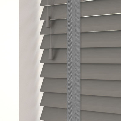 Caecus Blinds Made To Measure Faux Wood Venetian Blind Tapes Dark Grey 105cm Width x 160cm Drop