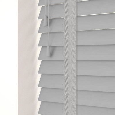 Caecus Blinds Made To Measure Faux Wood Venetian Blind Tapes Light Grey 105cm Width x 160cm Drop