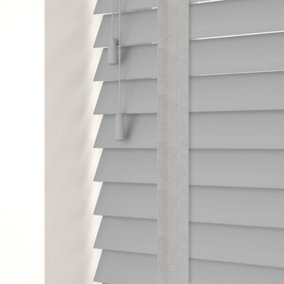 Caecus Blinds Made To Measure Faux Wood Venetian Blind Tapes Light Grey 105cm Width x 160cm Drop