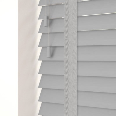 Caecus Blinds Made To Measure Faux Wood Venetian Blind Tapes Light Grey 195cm Width x 200cm Drop