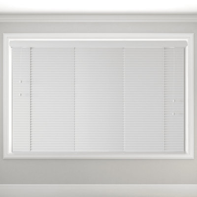 Caecus Blinds Real Wood Venetian Blind White, 105cm Width x 120cm Drop, String