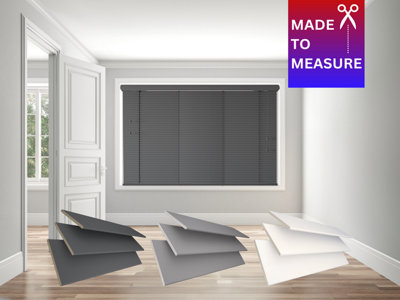 Caecus Made To Measure Real Wood Venetian Blinds String Dark Grey 105cm Width x 160cm Drop