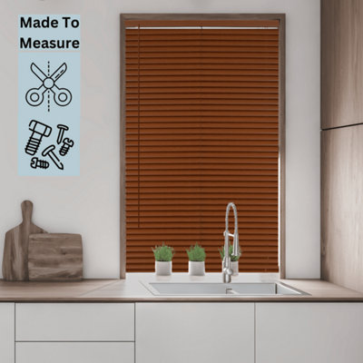 Caecus MTM Woodgrain Effect PVC Long Drop Venetian Blind Venetian Blind Dark Oak 120cm width x 210cm drop