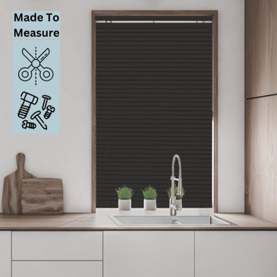 Caecus MTM Woodgrain Effect PVC Venetian Blind Black 195cm width x 150cm drop