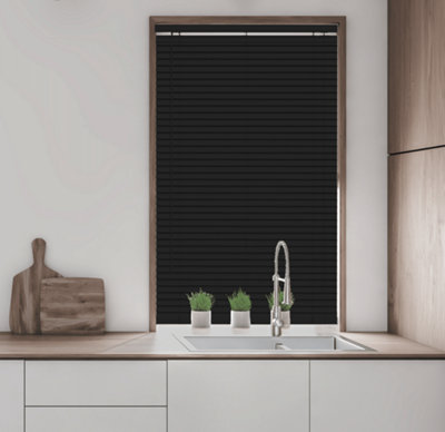 Caecus PVC Long Drop Venetian Blinds Black 135cm Width x 210cm Drop