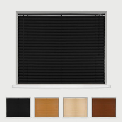 Caecus WoodgrainEffect PVC Long Drop Venetian Blinds Black 150cm Width x 210cm Drop