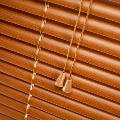 Caecus WoodgrainEffect PVC Long Drop Venetian Blinds Dark Oak 120cm Width x 210cm Drop