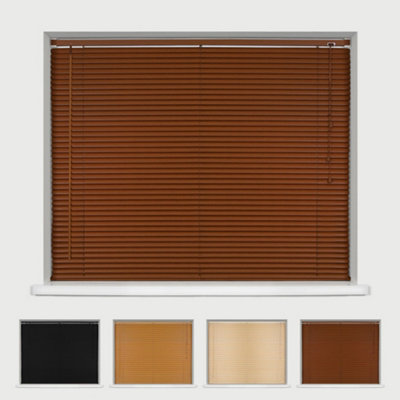 Caecus WoodgrainEffect PVC Long Drop Venetian Blinds Dark Oak 165cm Width x 210cm Drop