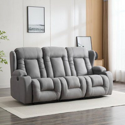 Caesar 3 Seater Grey Technology Fabric Modern Electric Recliner Sofa