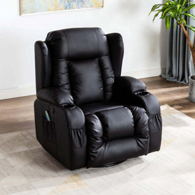 Caesar Bonded Leather Manual Recliner Armchair with Rocking Swivel Heat and Massage (Black)