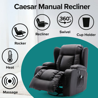 Caesar Bonded Leather Manual Recliner Armchair with Rocking Swivel Heat ...