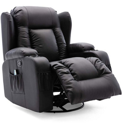 Caesar Bonded Leather Manual Recliner Armchair with Rocking Swivel Heat and Massage Black